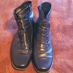 Black leather granny style side zip boot 9